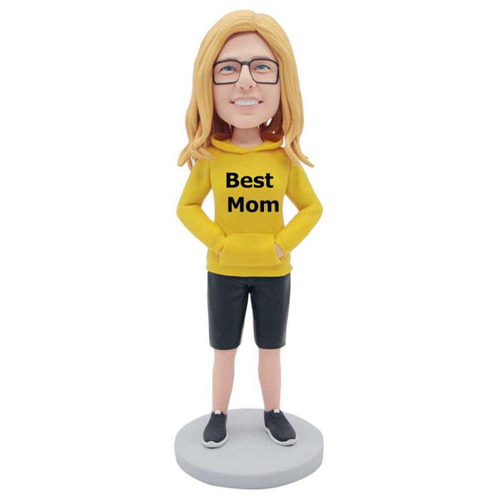 Mother's Day Gifts Female In Yellow Sweatshirt Custom Figure Bobbleheads