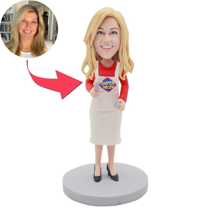 Mother's Day Gifts Super Woman Mom In Apron Custom Figure Bobbleheads