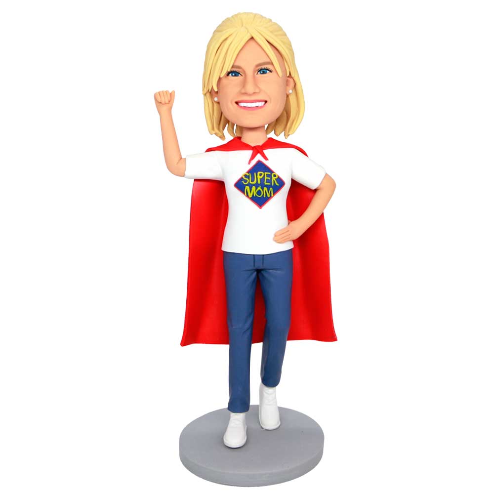 Mother's Day Gifts Superhero Superwoman Female In Red Cape Hero Custom Figure Bobbleheads