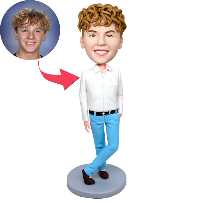 Office Male In White Shirt And Blue Jeans Custom Figure Bobbleheads