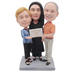 Parents And Daughter With A Certificate Custom Family BobbleheadParents And Daughter With A Certificate Custom Family Bobblehead