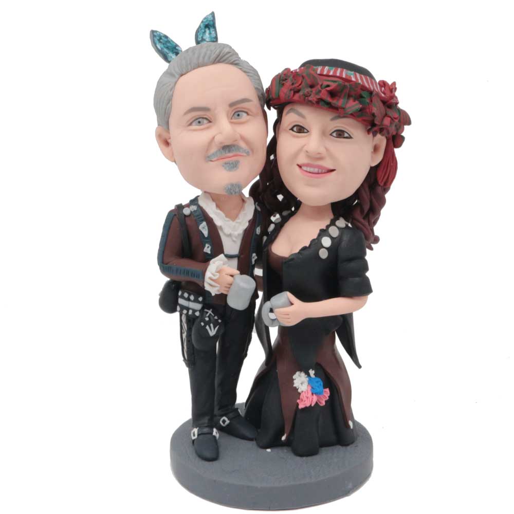 Party Couple In Retro Costumes Custom Couple Bobblehead