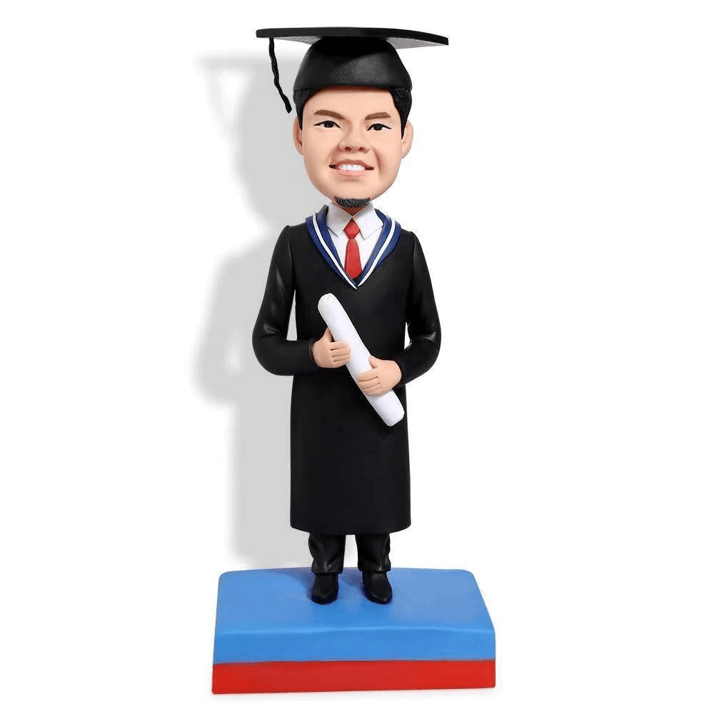 Personalized Male Graduates In Black Gown With Diploma Custom Graduation Bobblehead Gift