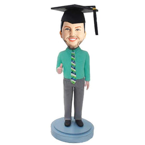 Personalized Male Graduates In Green shirts And Ties Custom Graduation Bobblehead Gift