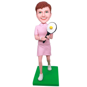 Pink Female Tennis Player Custom Figure Bobbleheads