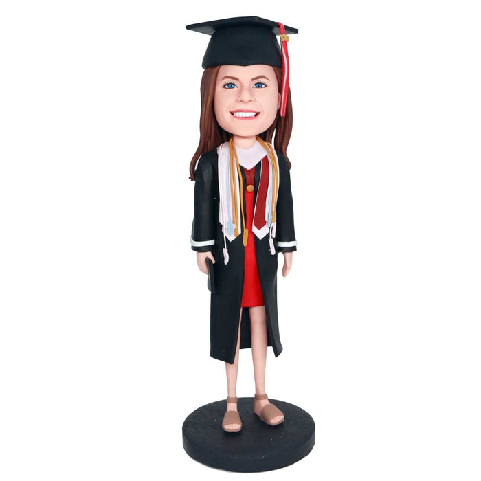 Pretty Female Graduates In Black Gown Custom Graduation Bobbleheads