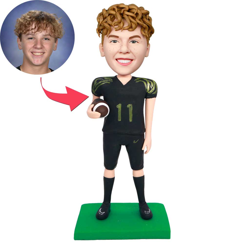 Professional Male Football Player Holding A Football Custom Figure Bobbleheads