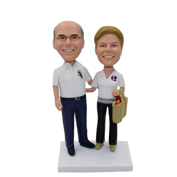 Valentine Gifts -Retired Couple With Shopping Bags Custom Figure Bobblehead