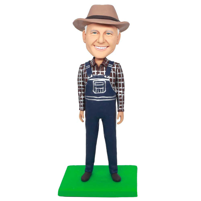Retirement Male In Plaid Shirt And Overalls Custom Figure Bobbleheads