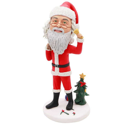 Santa Claus with Bell and Gift Bag Christmas Custom Figure Bobbleheads