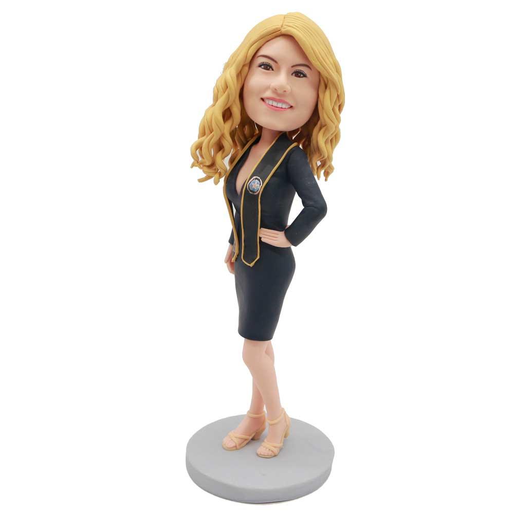 Sexy Female In Black Dress And One Hand Akimbo Custom Figure Bobblehead