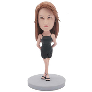 Sexy Female In Black Jumpsuit And Legs Crossed Custom Figure Bobblehead