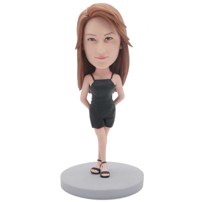 Sexy Female In Black Jumpsuit And Legs Crossed Custom Figure Bobblehead