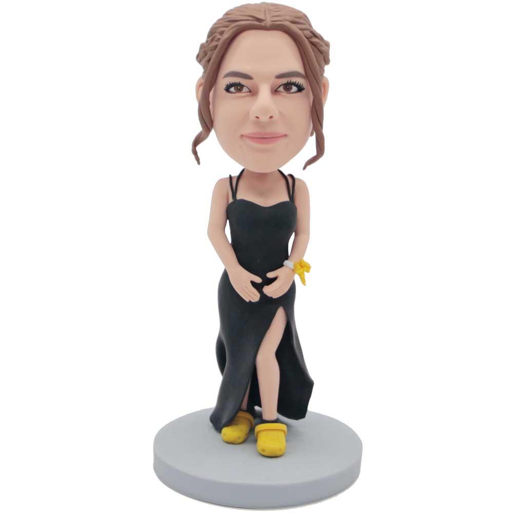 Sexy Female In Black Slit Skirt Custom Figure Bobbleheads