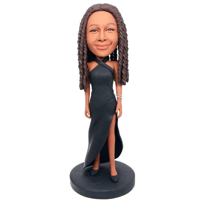 Sexy Female In Black Split Skirt Custom Figure Bobbleheads
