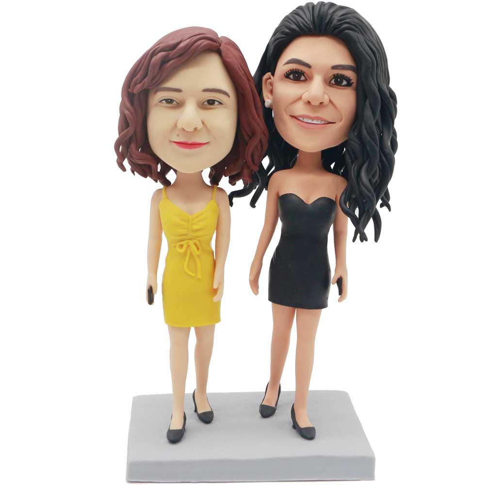 Sexy Female In Black Tube Top Skirt With Her Friend Custom Figure Bobbleheads