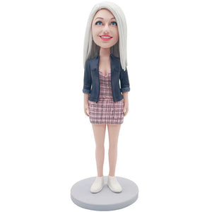 Sexy Female In Pink Plaid Skirt Custom Figure Bobblehead