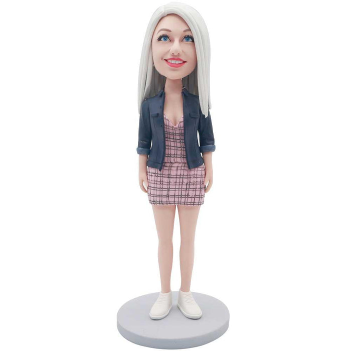 Sexy Female In Pink Plaid Skirt Custom Figure Bobblehead