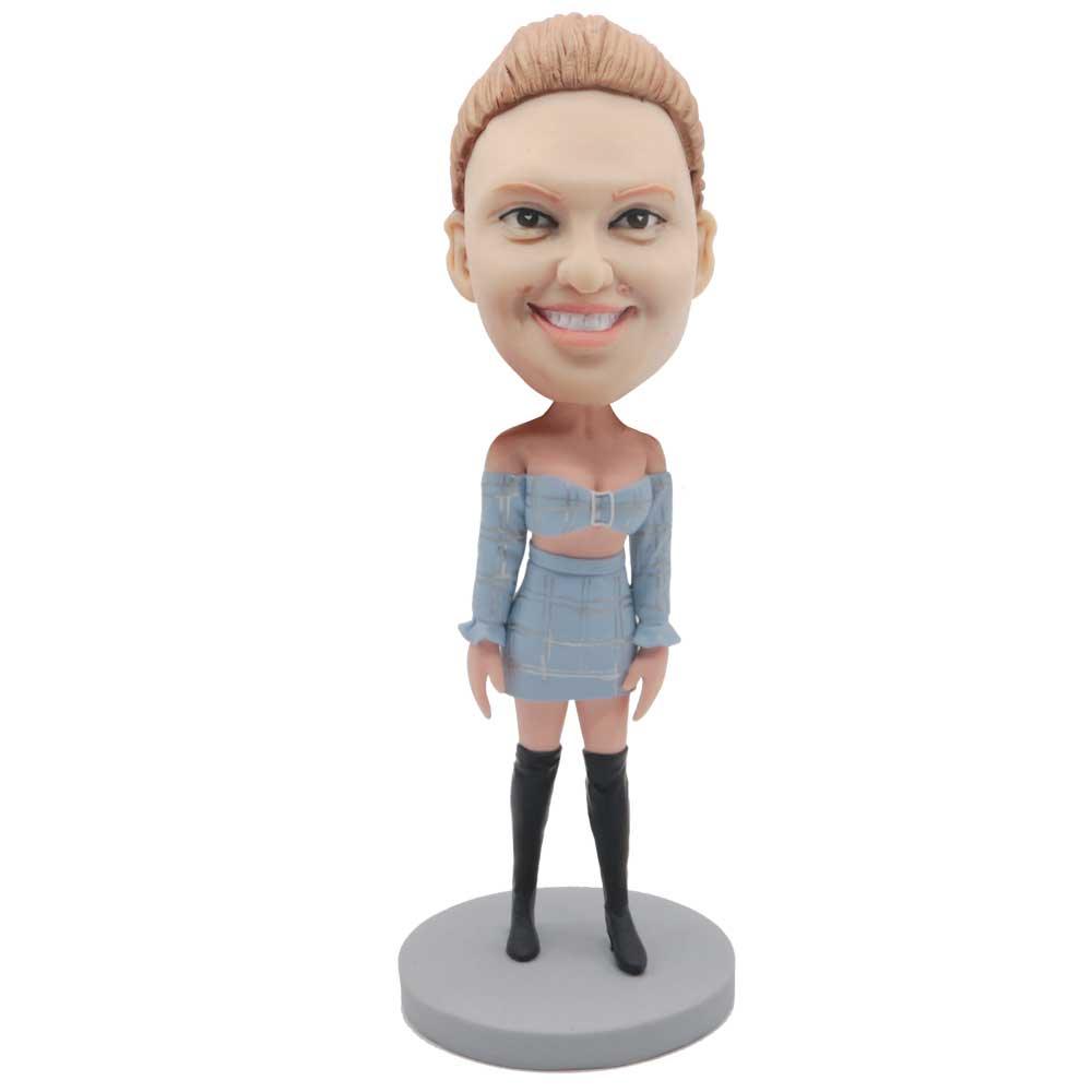 Sexy Female In Plaid Skirt With Cross Neck Custom Figure Bobblehead