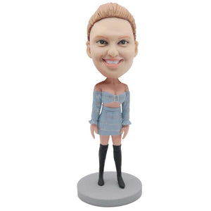 Sexy Female In Plaid Skirt With Cross Neck Custom Figure Bobblehead