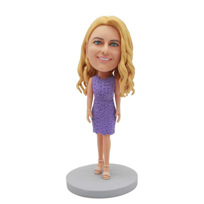 Charming Female In Purple Lace Dress Custom Figure Bobblehead