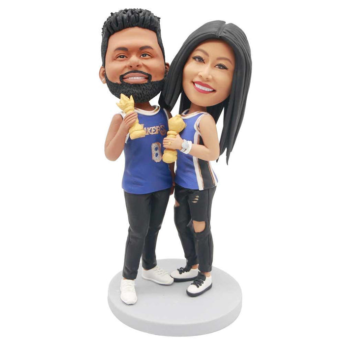 Sweet Couple In Uniforms With Awards Custom Figure Bobblehead