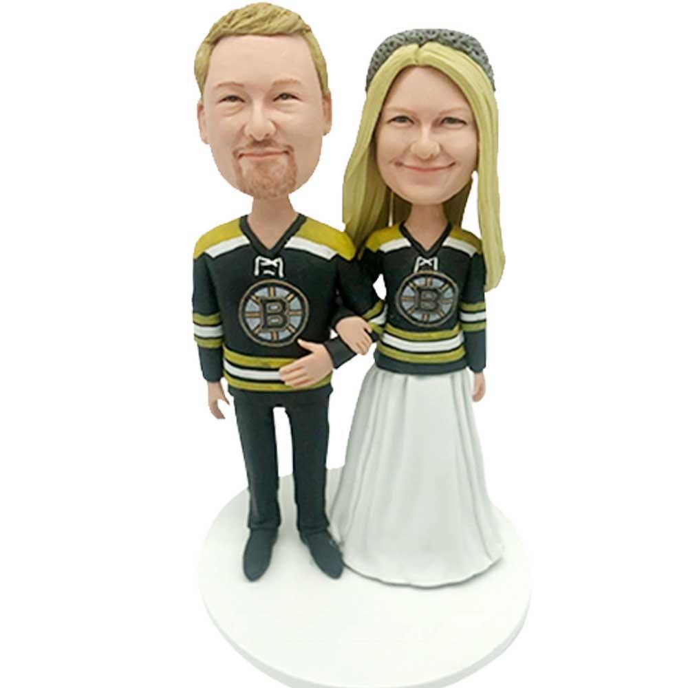 Sports Couple In Boston Bruins Jerseys Custom Figure Bobblehead