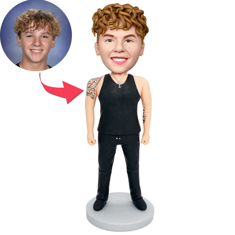 Strong Male In Black Vest Custom Figure Bobbleheads