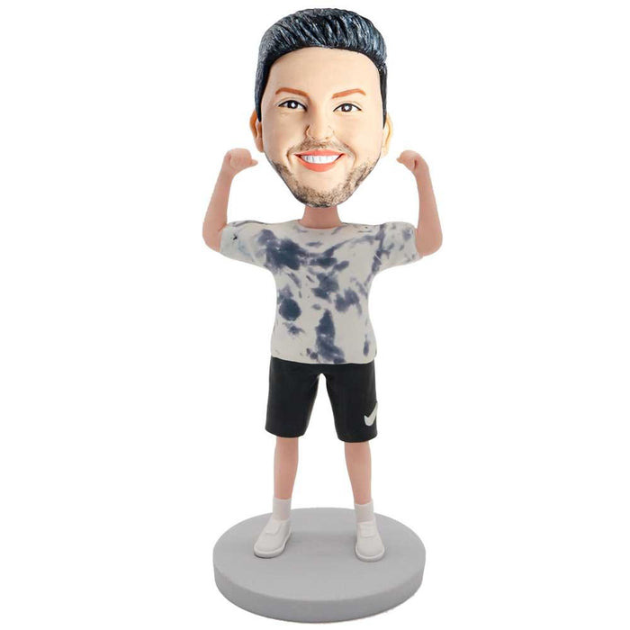 Strong Male In White Tie-dye T-shirt Custom Figure Bobblehead