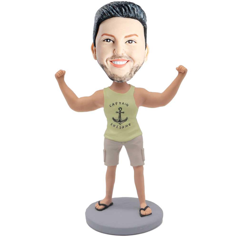 Strong Male In Yellow Vest And Hands Clench Fist Custom Figure Bobblehead