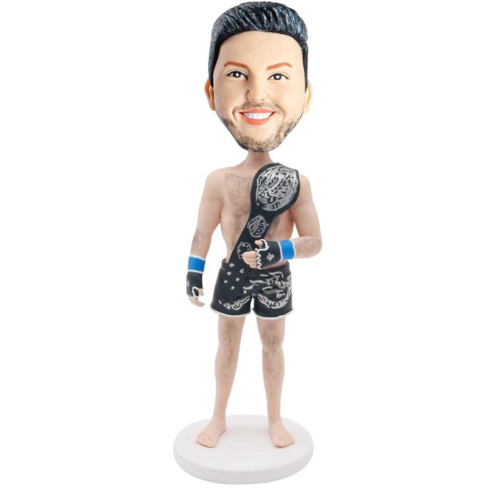 Strong Male Wrestler Boxer With Gold Belt Custom Figure Bobblehead