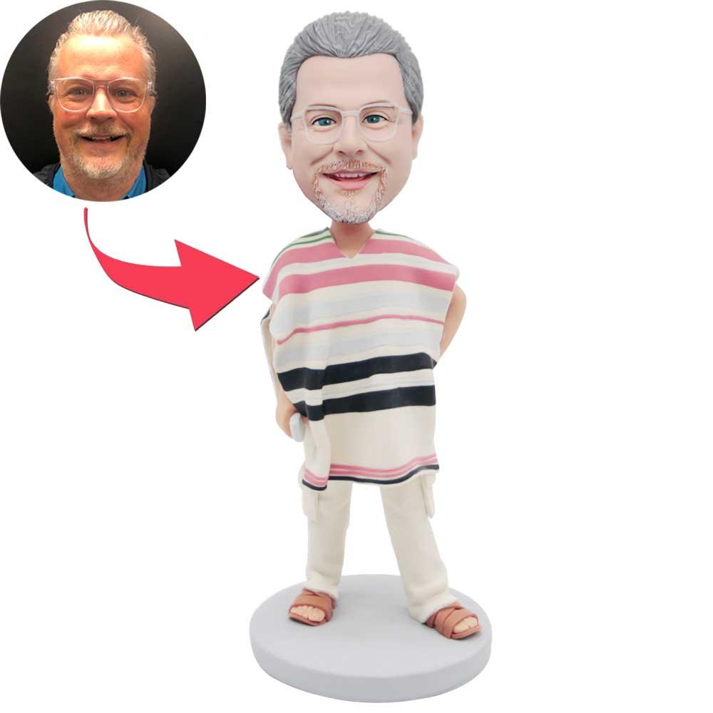 Stylish Male In Striped Cape Custom Figure Bobbleheads