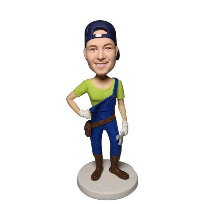Male Repairman Plumber Holding A Wrench Custom Bobblehead