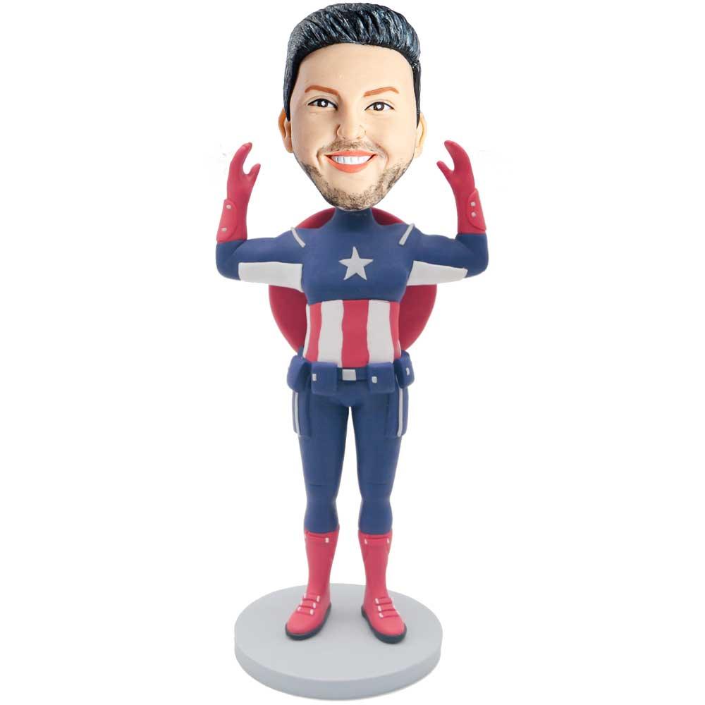 Superhero Captain America Raise Hands Custom Figure Bobblehead