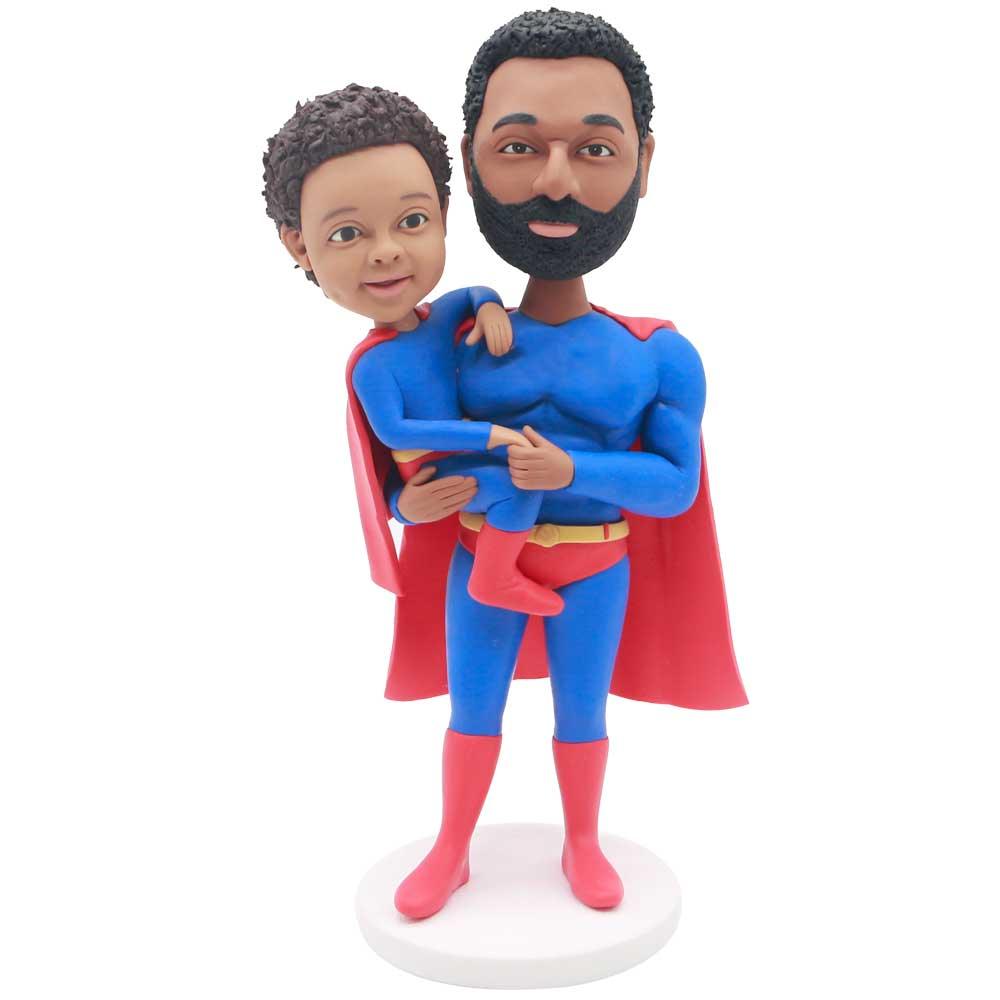 Superhero Dad Hugs Daughter Custom Superman Bobblehead