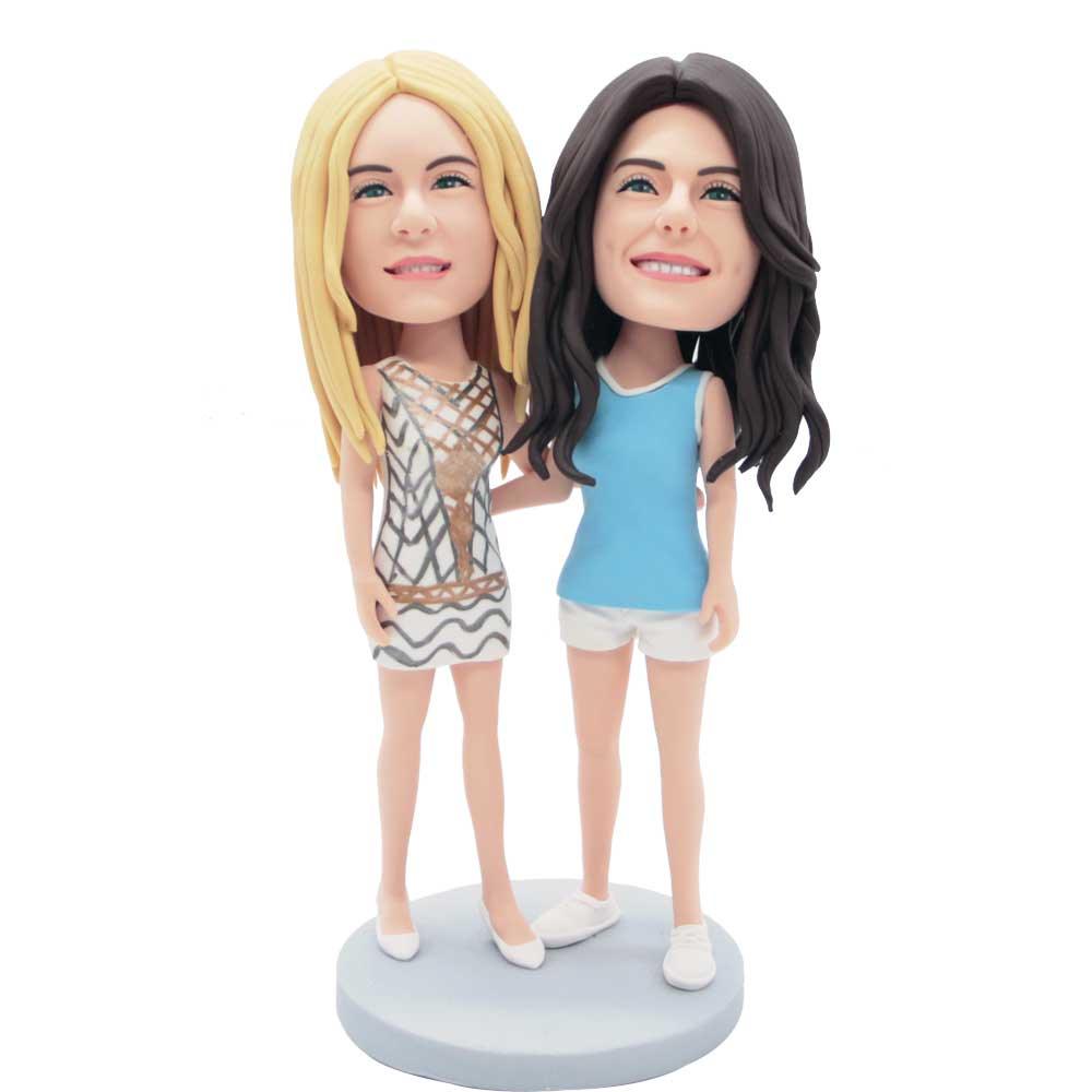 Sweet Hugging Female Best Friends Custom Figure Bobblehead