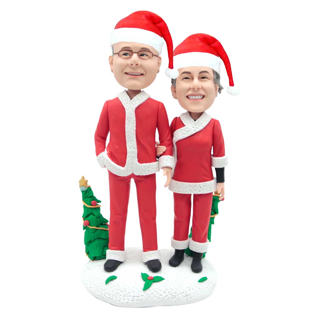 Sweet Christmas Couple Holding Hands Custom Figure Bobbleheads