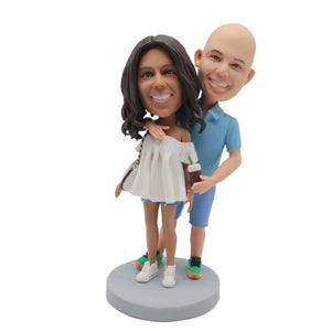 Sweet Couple And Man Is Holding The Woman From Behind Custom Couple Bobblehead