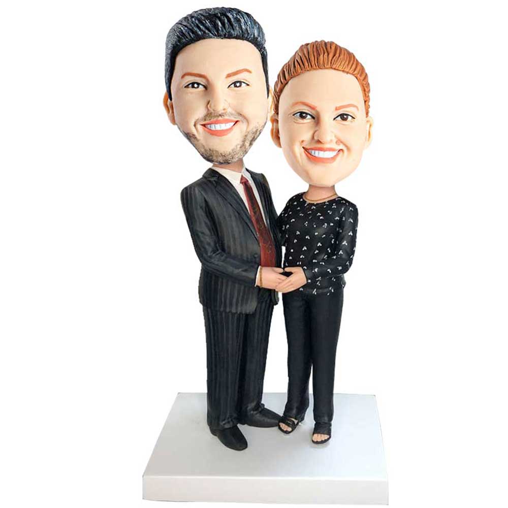 Valentine Gifts - Sweet Couple Hand In Hand And In Black Suit Custom Figure Bobblehead