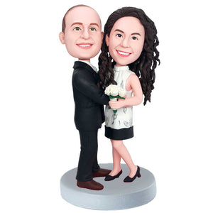 Sweet Couple Holding A Bouquet Of Flowers Custom Figure Bobbleheads
