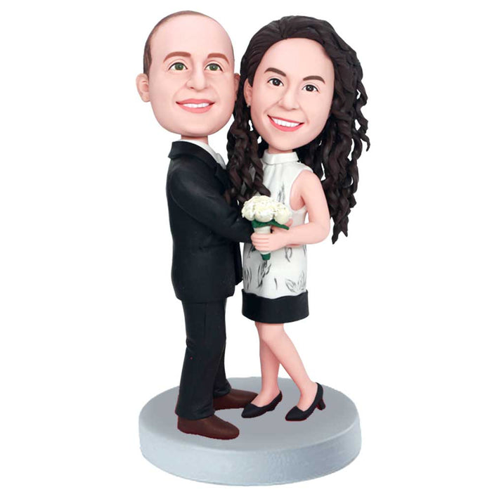 Valentine's Day Gifts Custom Sweet Couple Bobbleheads Holding A Bouquet Of Flowers