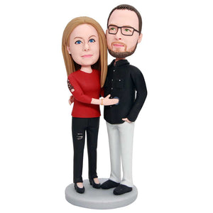 Sweet Couple In Casual Clothes Close Together Custom Figure Bobbleheads