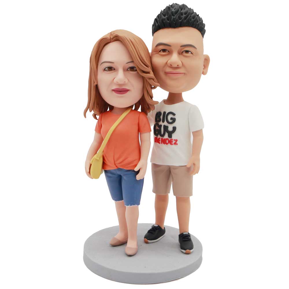 Sweet Couple In Casual Clothes Custom Figure Bobblehead