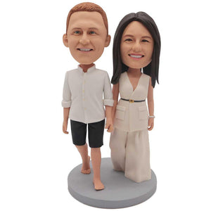 Sweet Couple In Fashion Clothes And Hand In Hand Custom Figure Bobblehead