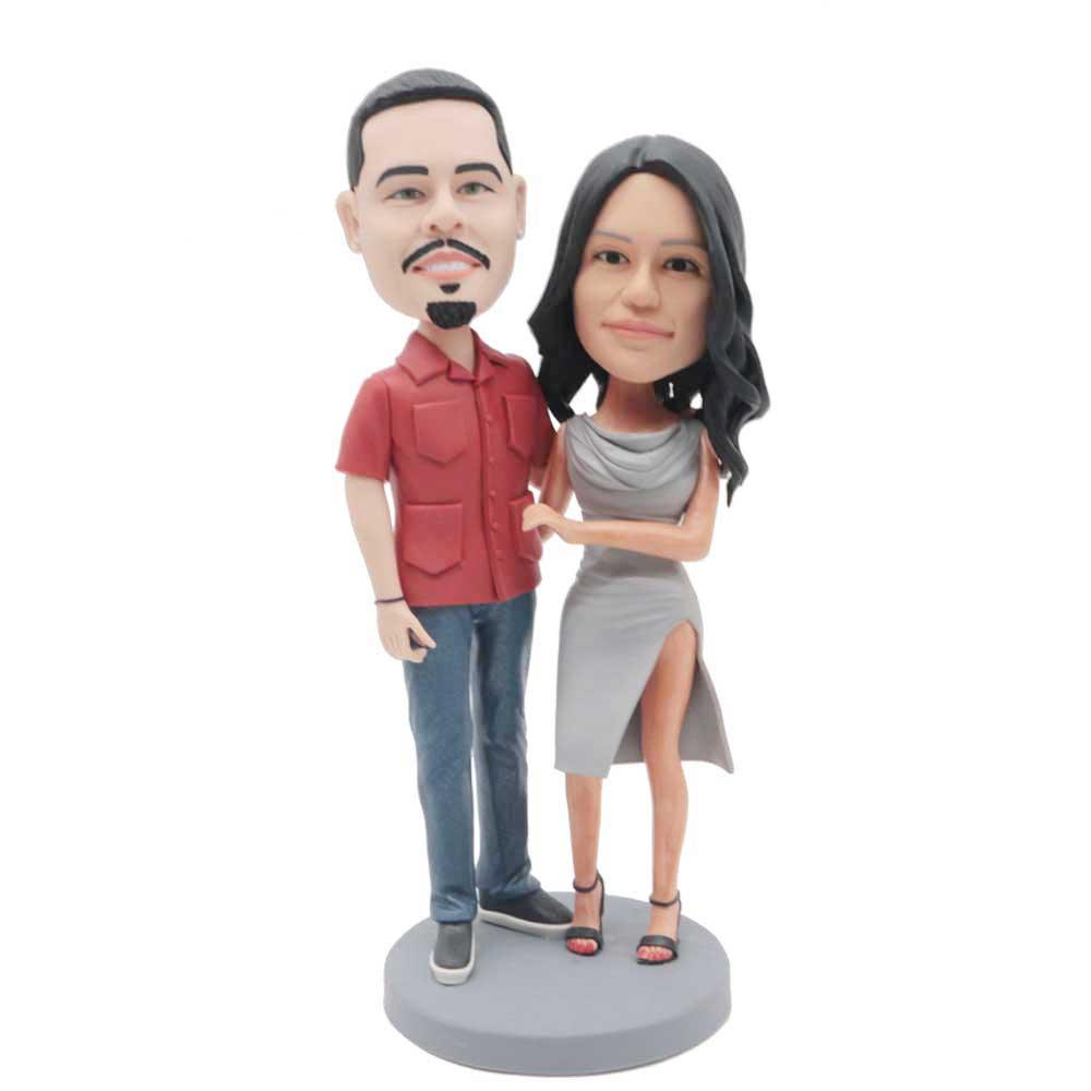 Sweet Couple In Fashion Clothes Custom Couple Bobblehead