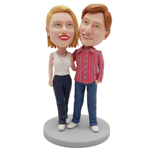 Sweet Couple In Fashionable Clothes And Hugging Each Other Custom Figure Bobblehead