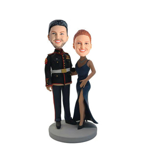 Sweet Couple In Military Uniform and Dress Custom Figure Bobblehead