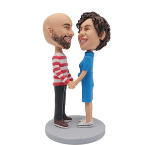 Sweet Couple Looking At Each Other Custom Couple Bobblehead
