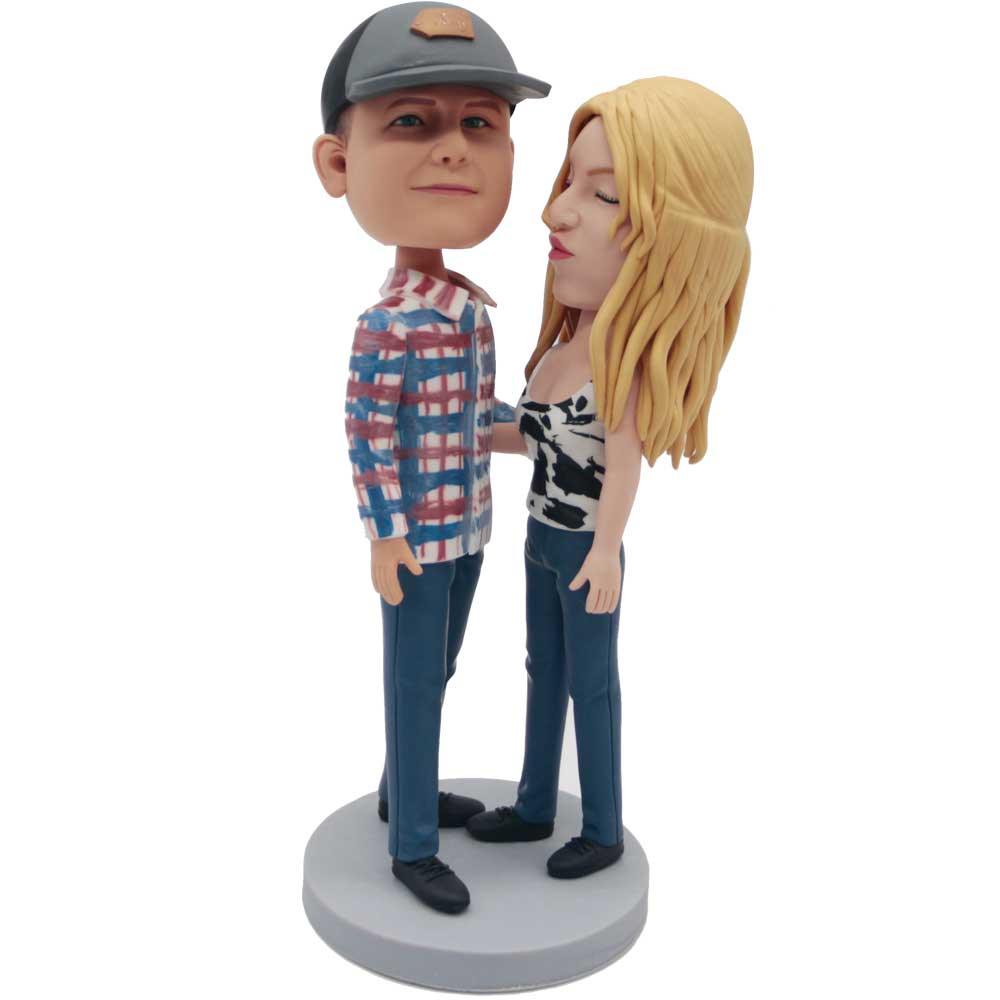 Sweet Couple With A Kiss Custom Figure Bobbleheads