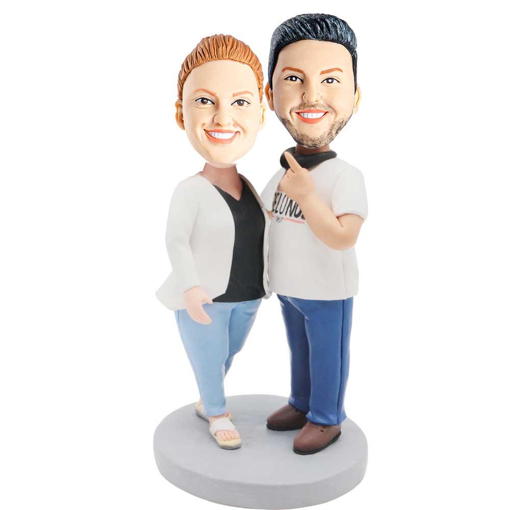 Sweet Couples In White Clothes Custom Couple Bobblehead